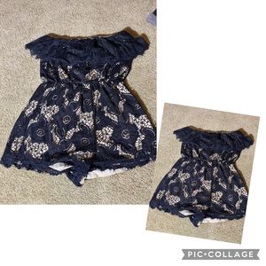 Off the shoulder lace romper!
